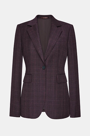 Приталенный жакет на одной пуговице, баклажановый в клетку K