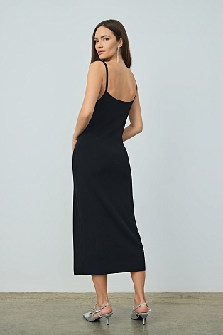 Платье-миди на бретельках, черное