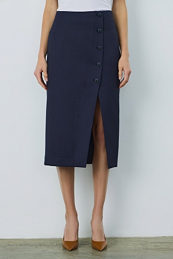 Юбка букле с ассиметричной застежкой, темно-синяя ALETTA