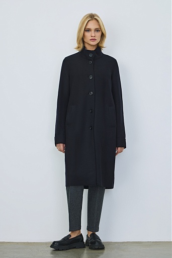 Пальто с воротником-стойкой, иссиня-черное