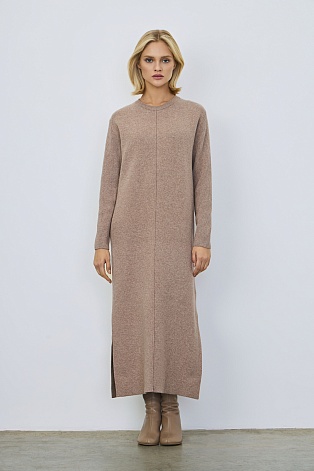 Трикотажное платье с кашемиром, светло-коричневое