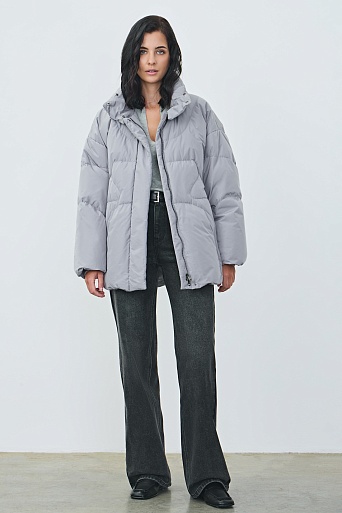 Пуховик с воротником стойкой, серый