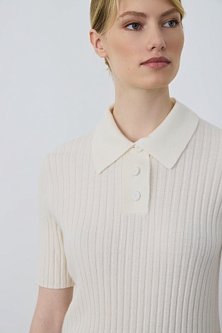 Поло из мериноса в рубчик, белое