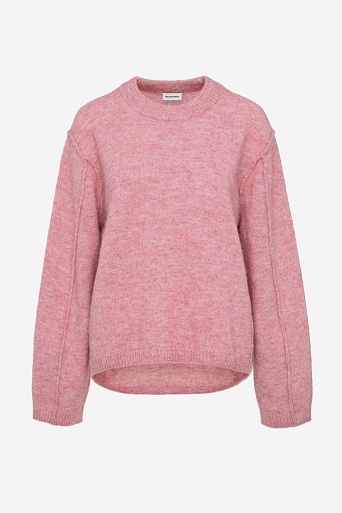 Джемпер из альпаки с декоративным швами, лососевый меланж