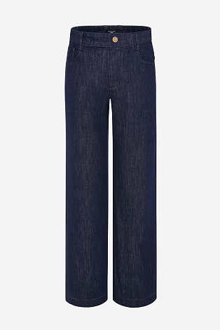Широкие джинсы с высокой посадкой, темно-синие