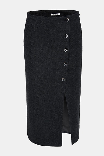 Юбка букле с ассиметричной застежкой, черная ALETTA