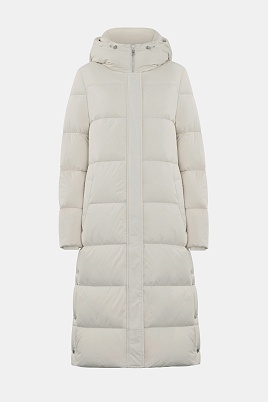 Длинный пуховик с капюшоном, молочный