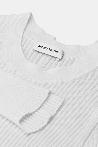 Тонкий джемпер из шерсти в рубчик, молочный