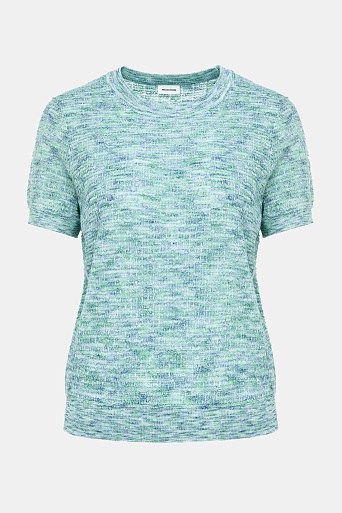 Вязаная футболка с хлопком, зелено-голубая