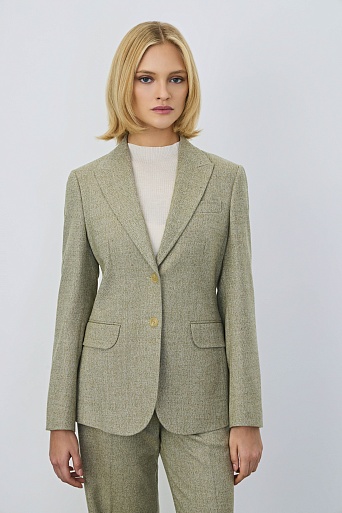 Жакет в елочку на двух пуговицах, фисташковый