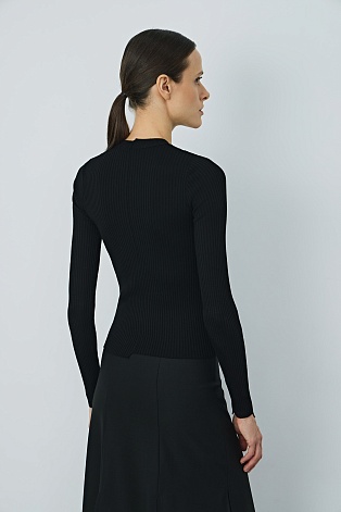 Тонкий джемпер из шерсти в рубчик, черный