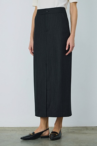 Длинная костюмная юбка в тонкую полоску, черная MARUSYA