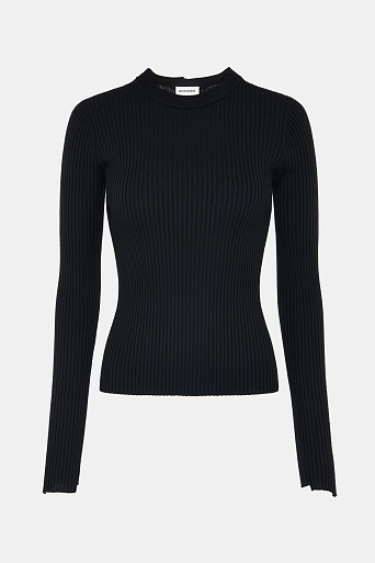 Тонкий джемпер из шерсти в рубчик, черный