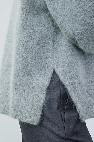 Мохеровый свитер-поло, серый