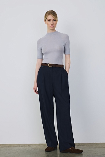 Водолазка в рубчик с коротким рукавом, нежно-голубая