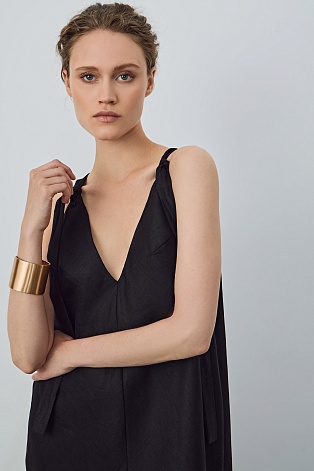 Свободное макси-платье с завязками, черное