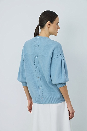 Джемпер из шерсти с рукавами-фонариками, голубой