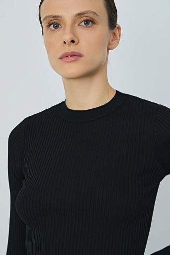 Тонкий джемпер из шерсти в рубчик, черный