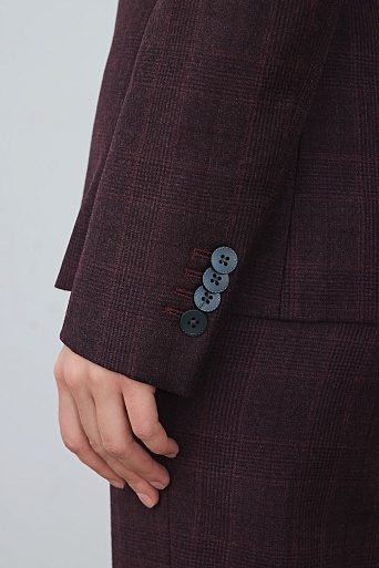 Приталенный жакет на одной пуговице, баклажановый в клетку KARLA