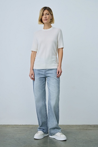 Тонкий джемпер из шерсти с коротким рукавом, молочный