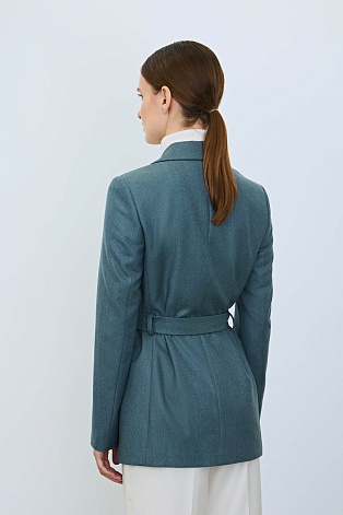 Удлиненный жакет из шерсти на поясе, бирюзовый  Francesca