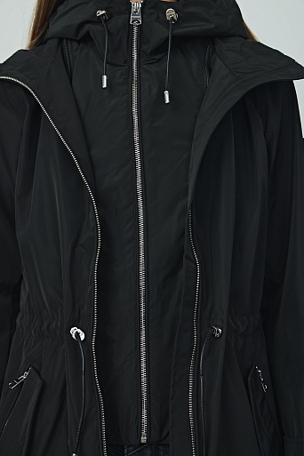 Удлиненная ветровка с капюшоном, черная