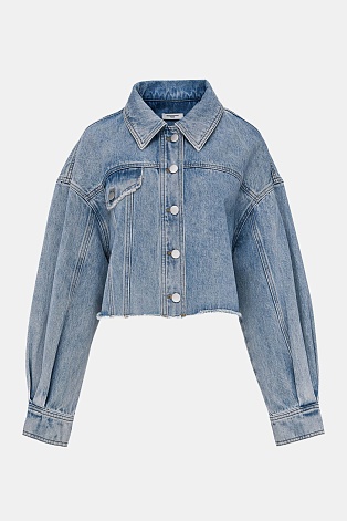 Укороченная джинсовая куртка, голубая