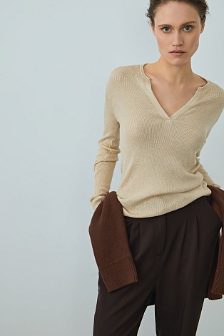 Лонгслив в рубчик, цвет овсяное молоко