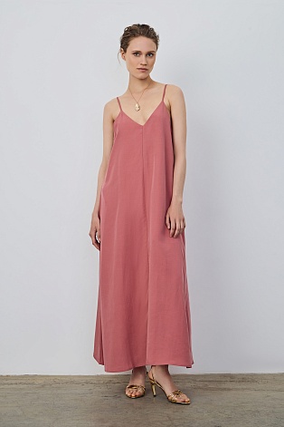 Платье А-силуэта на бретельках, коралловое