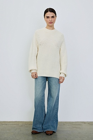 Джемпер фактурной вязки с шерстью, сливочный