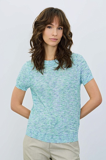 Вязаная футболка с хлопком, зелено-голубая