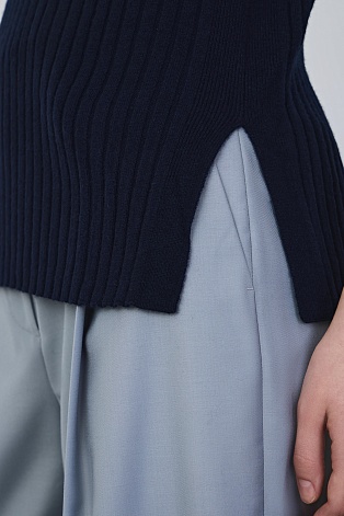 Поло из мериноса в рубчик, темно-синее