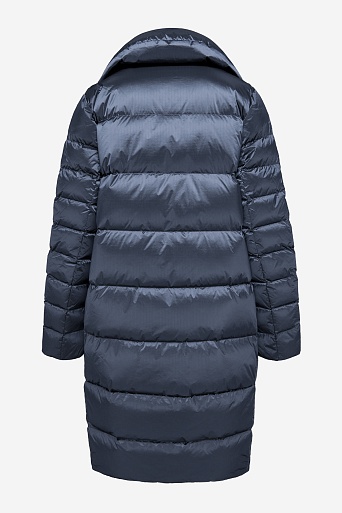 Пуховое пальто-кокон, серо-синее
