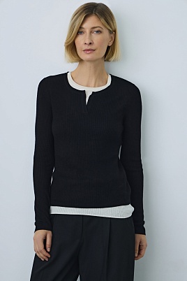 Двойной лонгслив-лапша, черный с белым