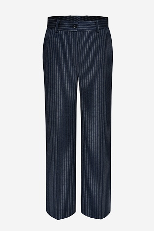 Прямые брюки в полоску, темно-синие MARIA
