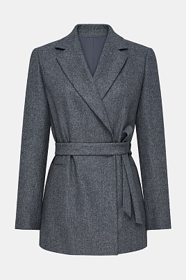 Удлиненный жакет в полоску на поясе, темно-серый