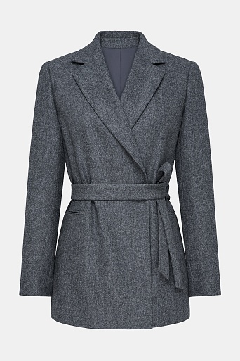 Удлиненный жакет в полоску на поясе, темно-серый