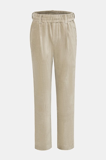 Зауженные вельветовые брюки на резинке, бежевые