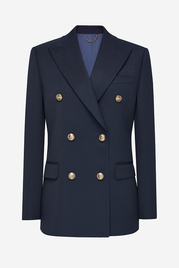 Жакет двубортный, цвет темно-синий