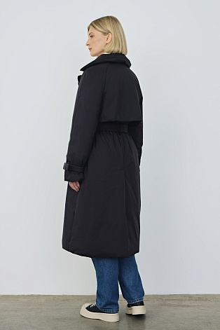 Пуховое пальто с поясом, цвет черный