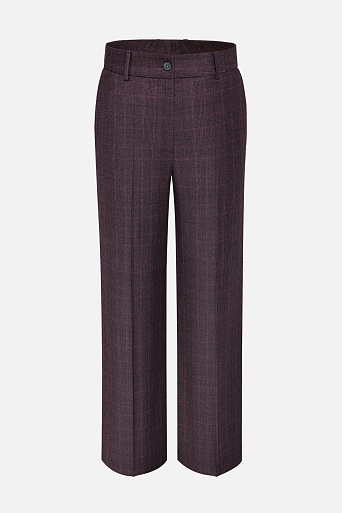 Прямые брюки, баклажановые в клетку MARIA
