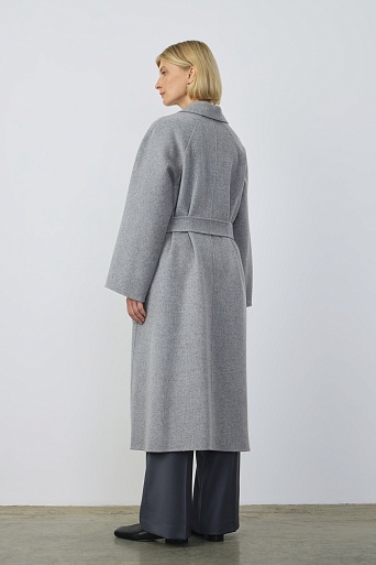 Пальто на поясе, серый меланж
