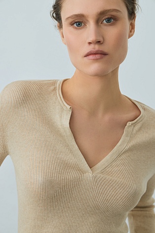 Лонгслив в рубчик, цвет овсяное молоко