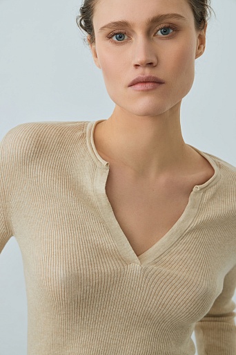 Лонгслив в рубчик, цвет овсяное молоко