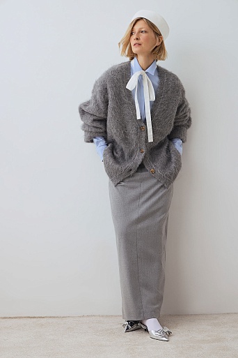 Мохеровый кардиган-оверсайз, серый меланж