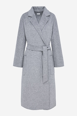 Пальто на поясе, серый меланж