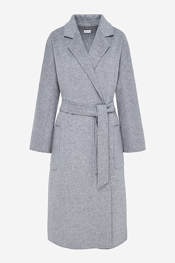 Пальто на поясе, серый меланж