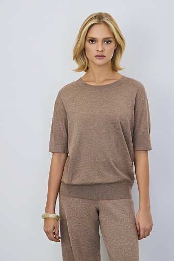 Джемпер из хлопка с коротким рукавом, светло-коричневый