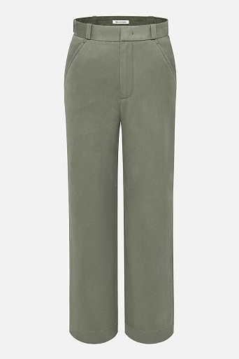 Прямые хлопковые брюки, оливковые