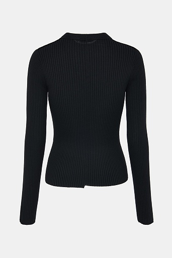 Тонкий джемпер из шерсти в рубчик, черный